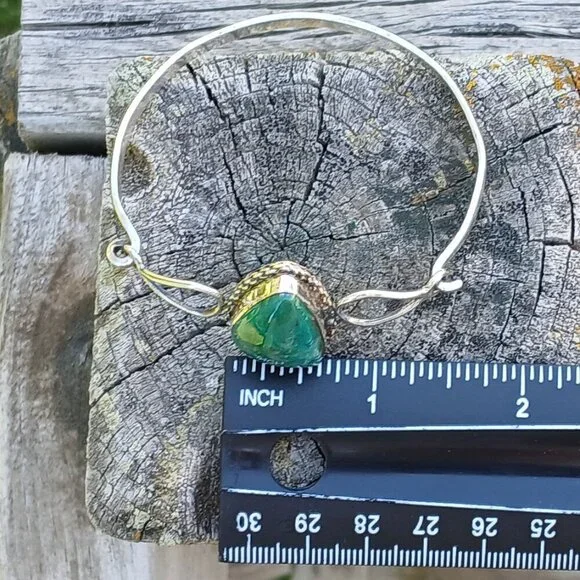 Vintage Sterling Silver & Chrysocolla Stone Hook Clasp Reygo 925 Mexico Bangle - Picture 12 of 13